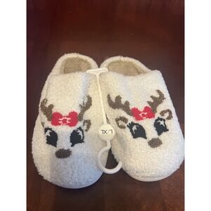 Katy Did Holiday Reindeer Memory Foam Hard Bottom Slipper Christmas L/XL See Pic